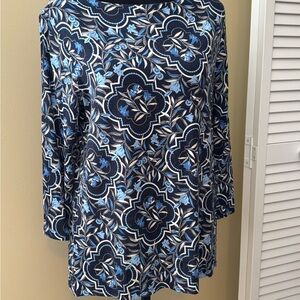 Ann Taylor Elegant Blue Floral 3/4 Sleeve Women's Top